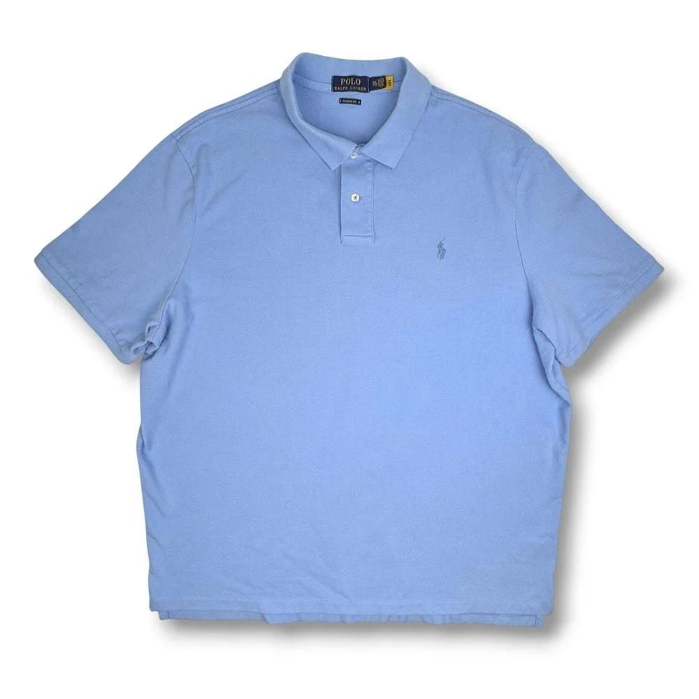 Ralph Lauren Polo Shirt Mens 2XL Pique Cotton Blue Pony Golf Preppy‎ Classic Fit